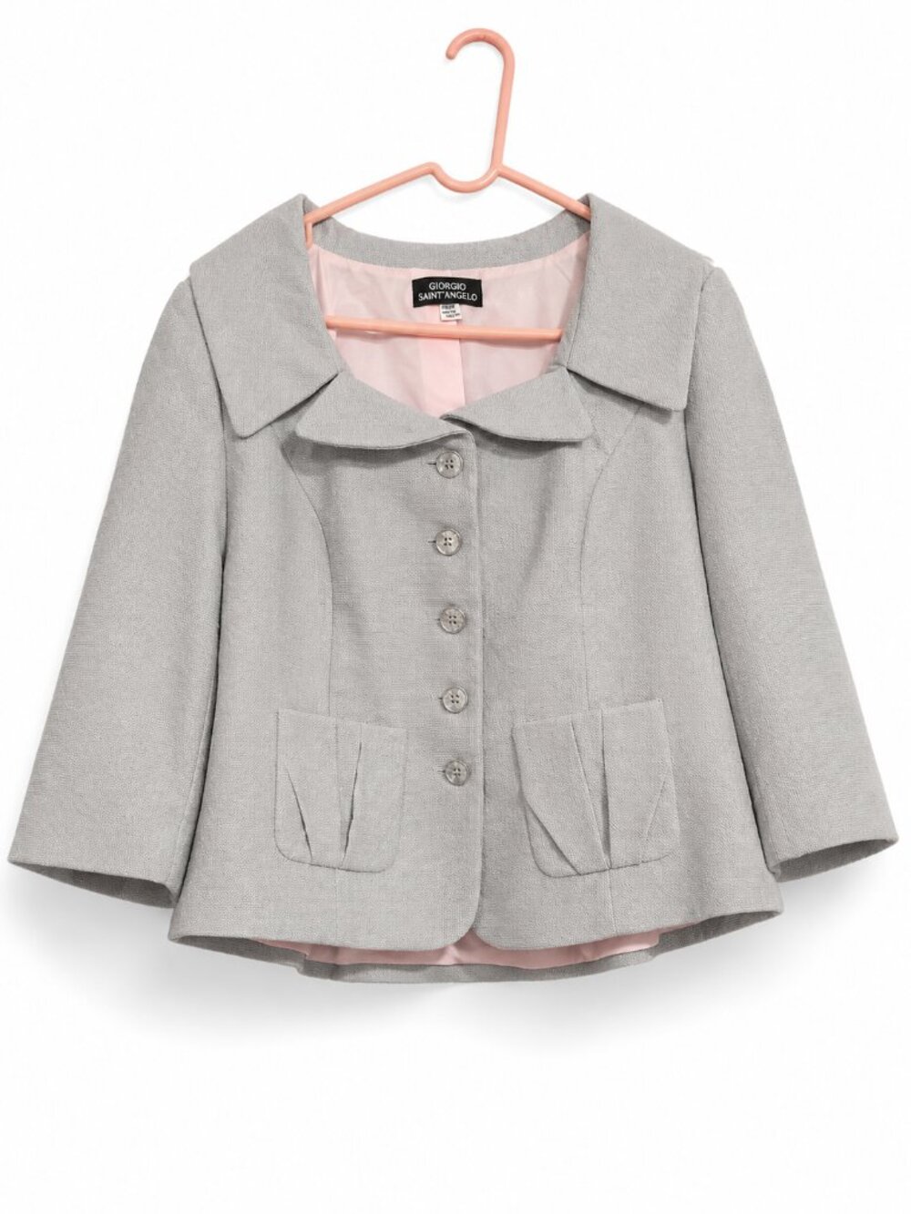 Giorgio Sant’Angelo Gray Textured Blazer Jacket 16W Pink Lined